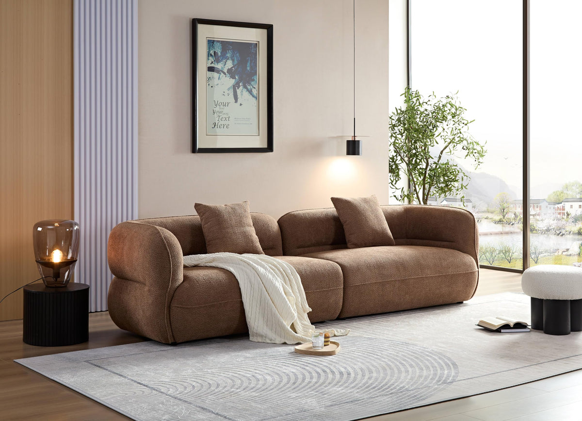 110''Modern Curved Sectional Sofa, Bread Shape Design,Upholstery Boucle Sofa Couch with Pillows,Luxury Sofa Couch for Living Room (Camel)