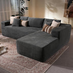 106" Cloud Sectional Couch with L-Shape Chaise & Ottoman, No Assembly Modular Sofa, Deep Seat Plush Corduroy Boneless Couched for Living Room (Black Plush Corduroy, L Shape with Ottoman-Left Facing)