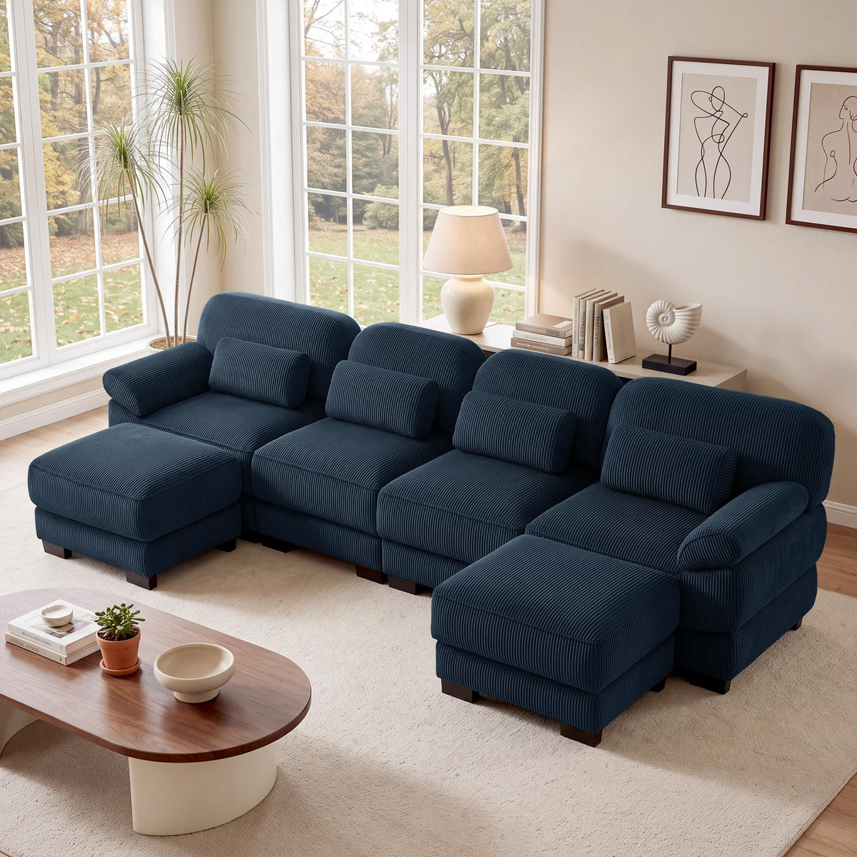 132'' Modular Sectional Sofa, 6-seat U-Shaped Cloud Couch for Living Room