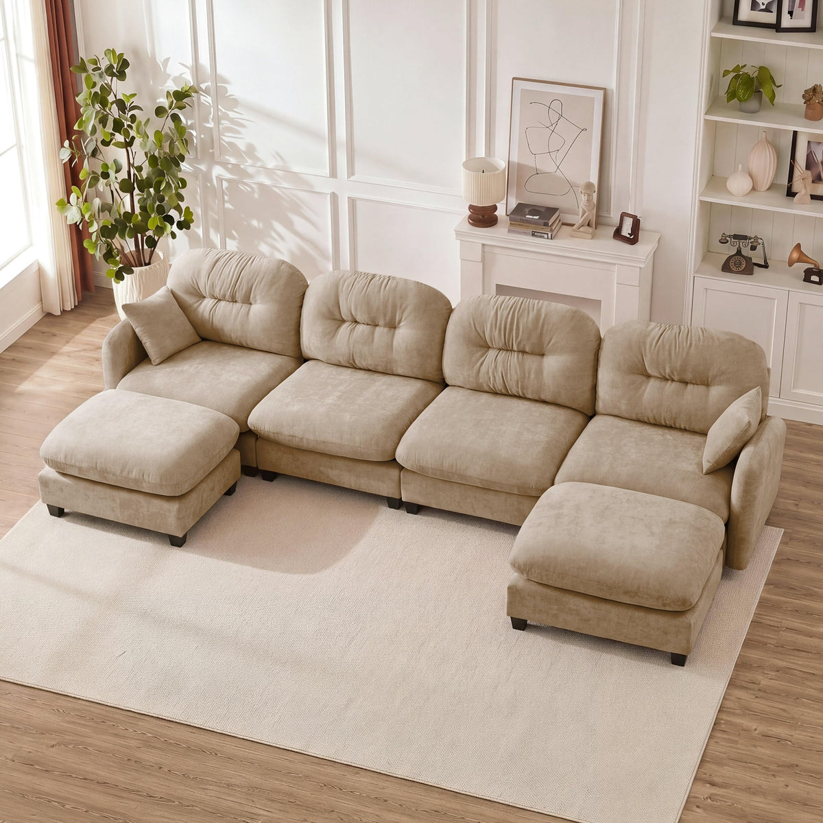 107" Modular Sectional Sofa with Ottoman Pink Chenille L Shaped Couch