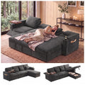 108" L Shaped Sleeper Sofa Bed,3 in 1 Pull Out Chenille Convertible Sectional Couch With Storage&Reclining Backrest For Living Room With USB|Type-C Port|Foldable Table|Cup Holder|Side Pocket,Khaki