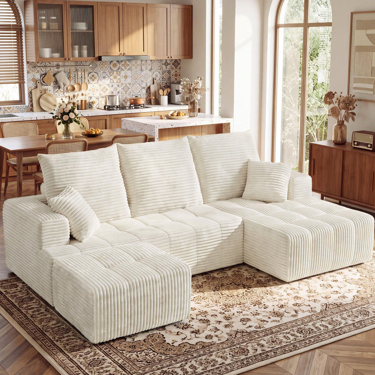 110" U Shaped Boneless Couches for Living Room, Cloud Couch with Ottoman