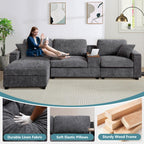 120.3" L-Shaped Sectional Sofa with Storage Ottoman, Oversized Comfy Couch with USB Port, Side Storage, Cup Holder & 360°Swivel Drop-Down Table, Sectional Couches for Living Room (Gray, 120.3")
