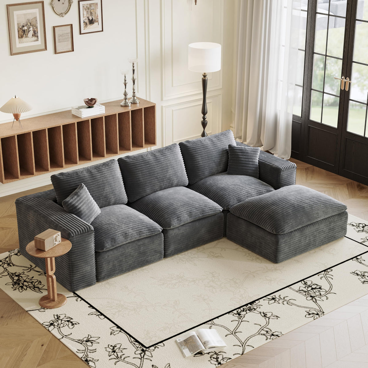 108" Cloud Sectional Couch with L Shape Chaise, Left Right Interchangeable,Modular Sofa with Deep Seat, Upholstered Couches for Living Room Bedroom,No Assembly Required, Soft Plush Corduroy Fab NV223