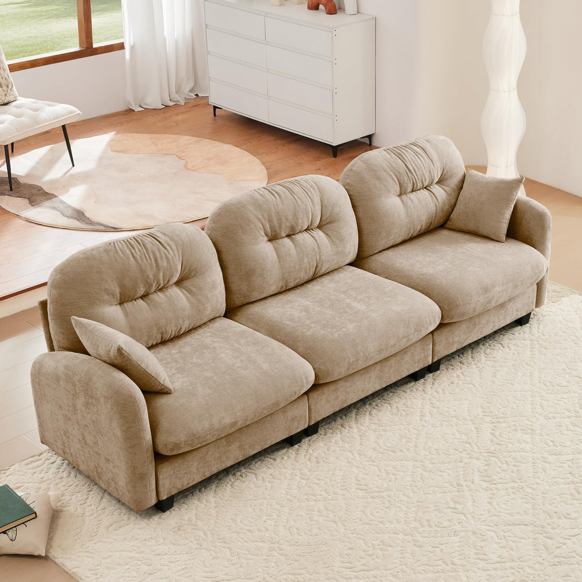 107" L Shaped Couch, Chenille Upholstered Modular Sectional Sofa, 3 Seater Deep Seat Sofa with Movable Ottoman, Modern Cloud Couch with Thick Seat Cushion, Sectional Couches for Living Room, Pink