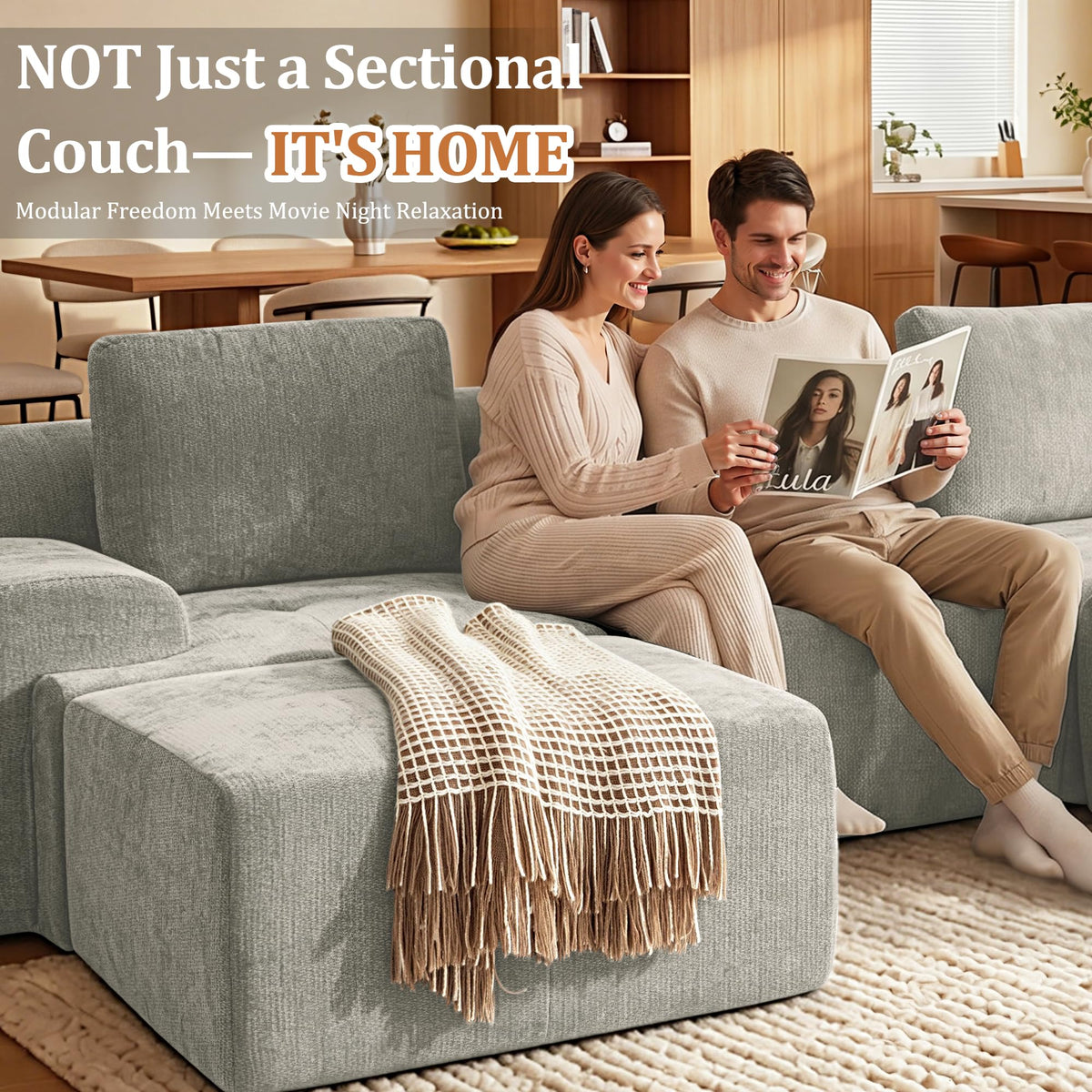 122" L-Shaped Modular Sectional Sofa, Oversized Boneless Cloud Couch for Living Room with Extra Deep Seat & High Back, Tool-Free No Assembly, Soft Chenille (Light Grey, 122 inch-L Shaped（3+1）)