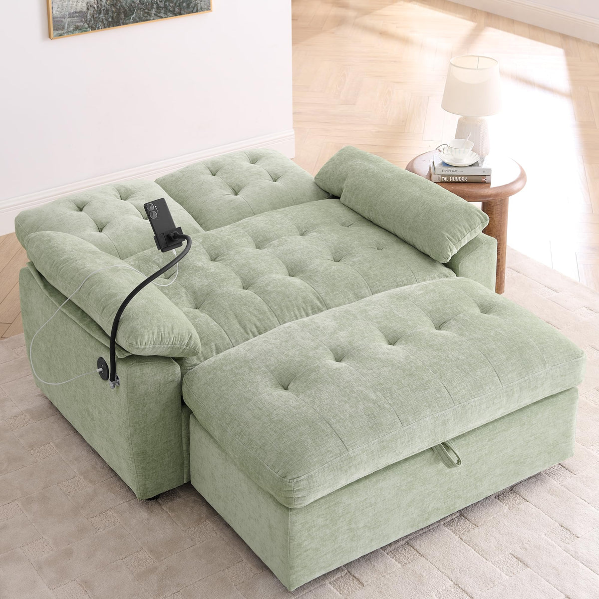 Tufted Recliner Loveseat Sofa with Storage Ottoman Sets for Living Room