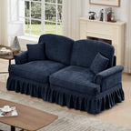 Tidyard Elegant Mid-Century Two-Seater Sofa with Flared Arms, Removable Ruffles, Spindle Legs & Chenille Fabric, Comfy Living Room Couch, Blue