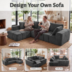 116" Modular Boneless Couch for Living Room, Modern Sectional Chenille Sofa with Oversized Deep Seat,Cloud Couch with L-Shape Chaise,No Assembly Required,Gray