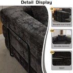 Tidyard Compression Sofa Bed, Convertible Floor Sofa with Fixed Frame, No Assembly Needed, Chenille Fabric Modular Loveseat, Easy Fold-Out Design for Living Room Bedroom, Black