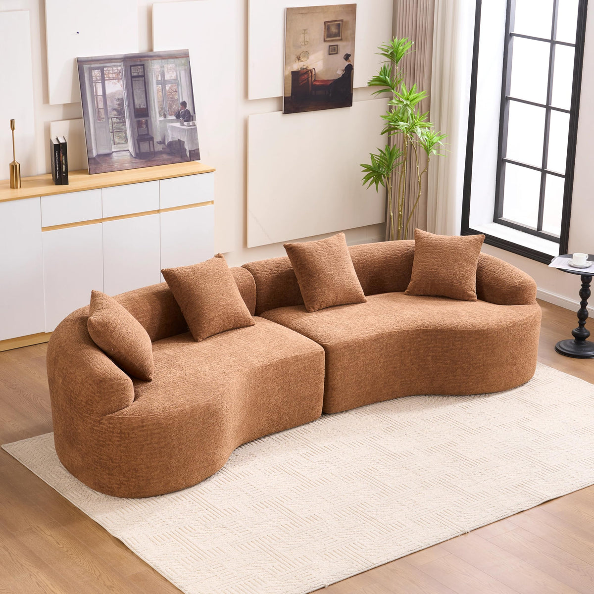 110" Chenille Modular Sleeper Sofa 30D with Pillows，Beige