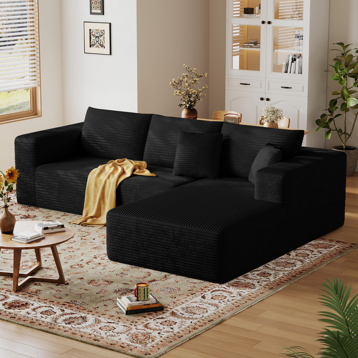 108'' Sectional Boneless Couches for Living Room,Cloud Sectional Couch with L-Shape Chaise,Modern Corduroy Modular Sofa with Deep Seat,No Assembly Required(Left Facing Chaise,Camel)