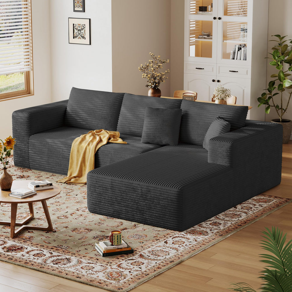 108'' Sectional Boneless Couches for Living Room,Cloud Sectional Couch with L-Shape Chaise,Modern Corduroy Modular Sofa with Deep Seat,No Assembly Required(Left Facing Chaise,Camel)