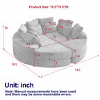 78.5" Beige Round Sofa Bed, Oversized Corduroy Boneless Couch, 2-in-1 Convertible Recliner Chair with Neck Pillow & 5 Throw Pillows, No Assembly, Living Room Lounge Furniture