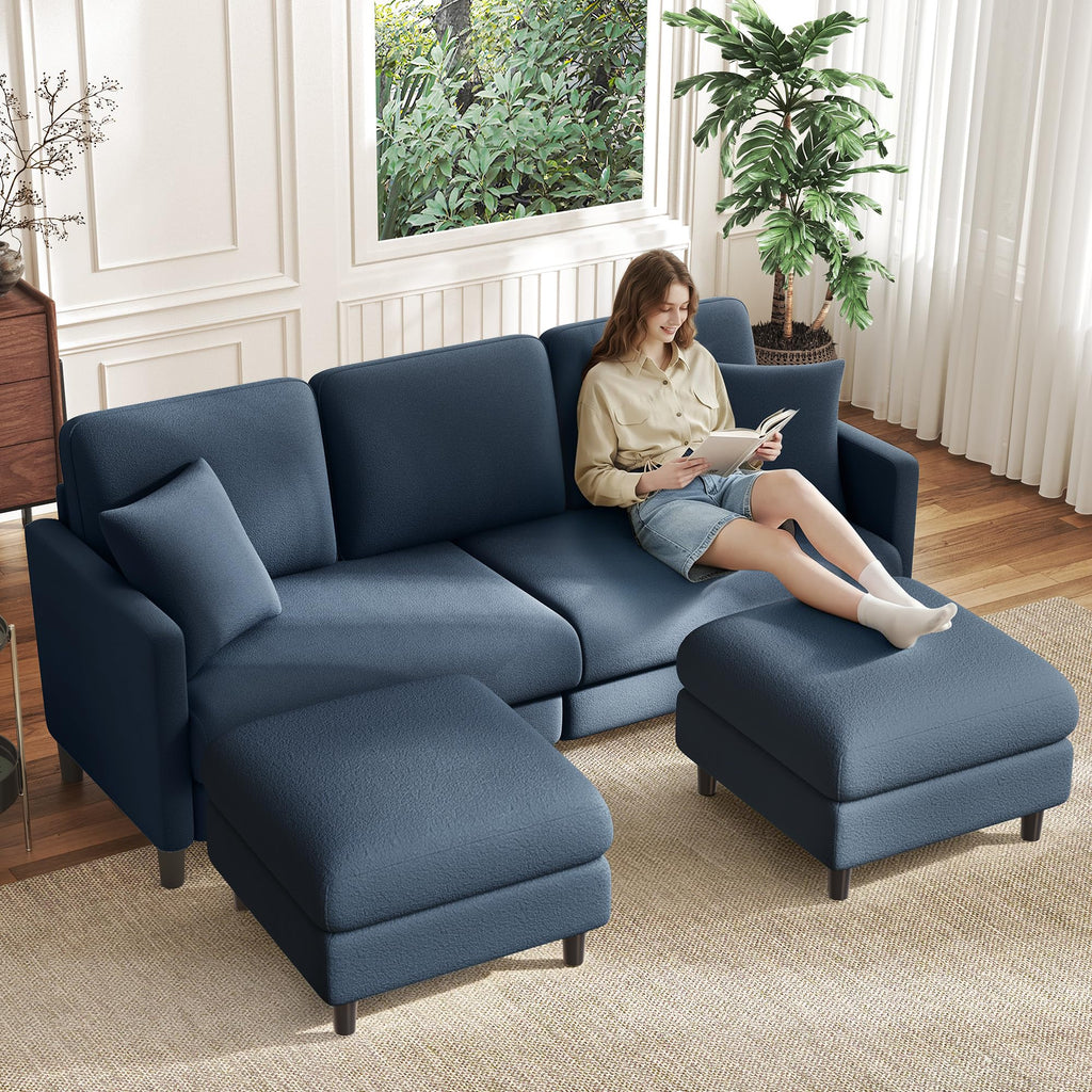 Welzona Loveseat Sofa, Teddy Love seat Couches 83", with 2 Storage Ottomans