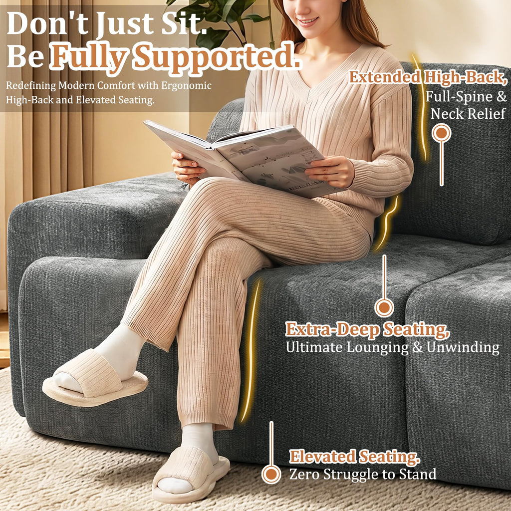 122" L-Shaped Modular Sectional Sofa, Oversized Boneless Cloud Couch for Living Room with Extra Deep Seat & High Back, Tool-Free No Assembly, Soft Chenille (Dark Grey, 122 inch-L Shaped（3+1）)