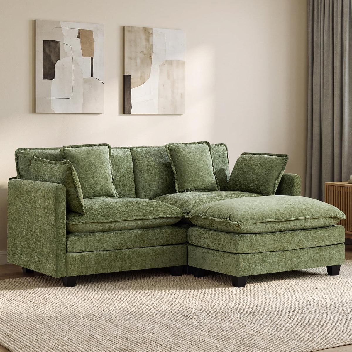 113" V-Shaped Cloud Couch, Modular Sectional for Living Room, Light Grey