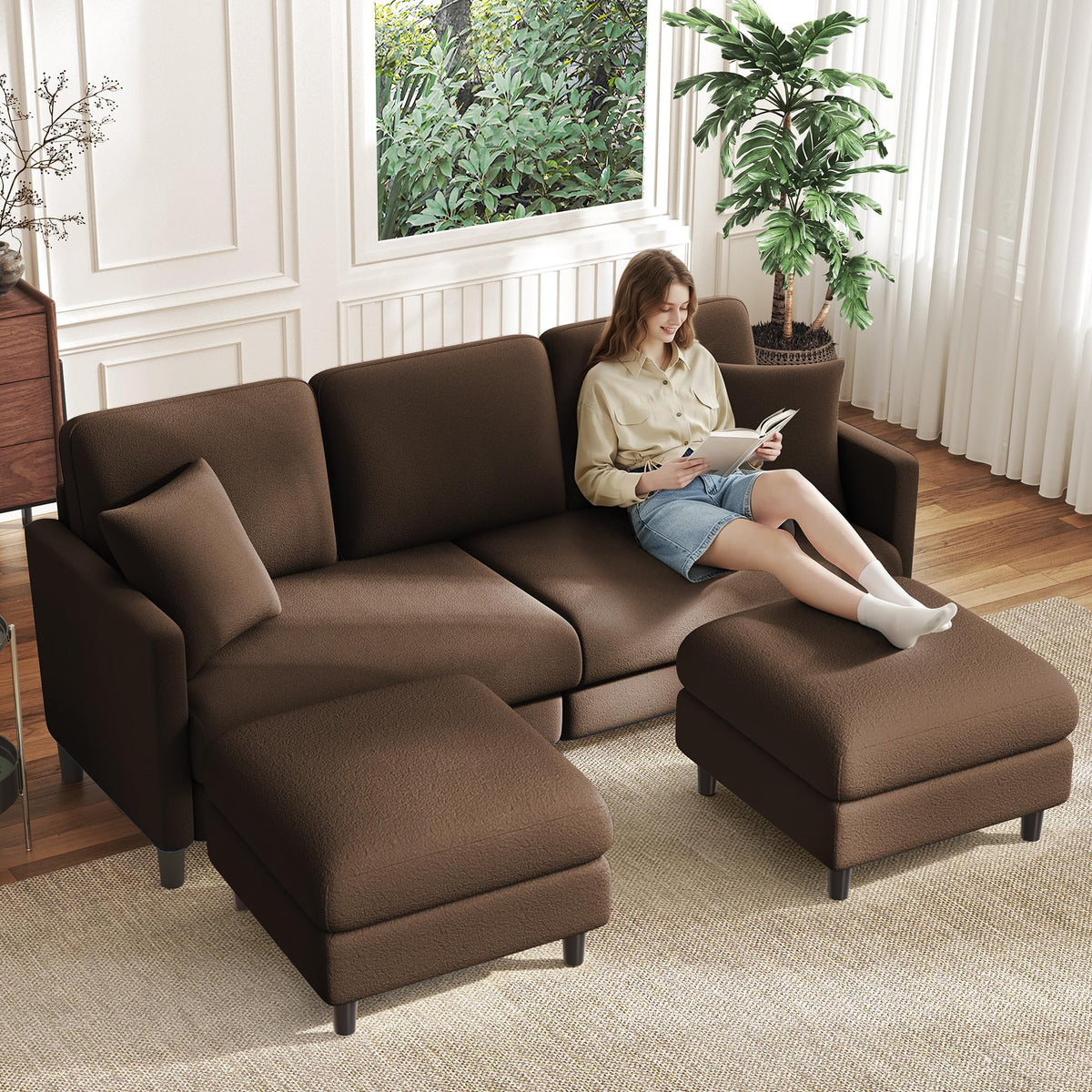Welzona Loveseat Sofa, Teddy Love seat Couches 83", with 2 Storage Ottomans