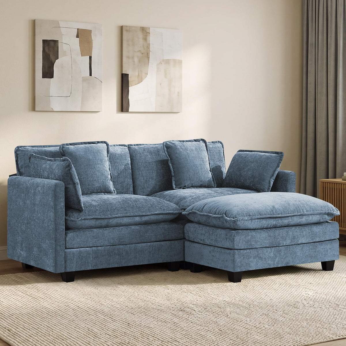 113" V-Shaped Cloud Couch, Modular Sectional for Living Room, Light Grey
