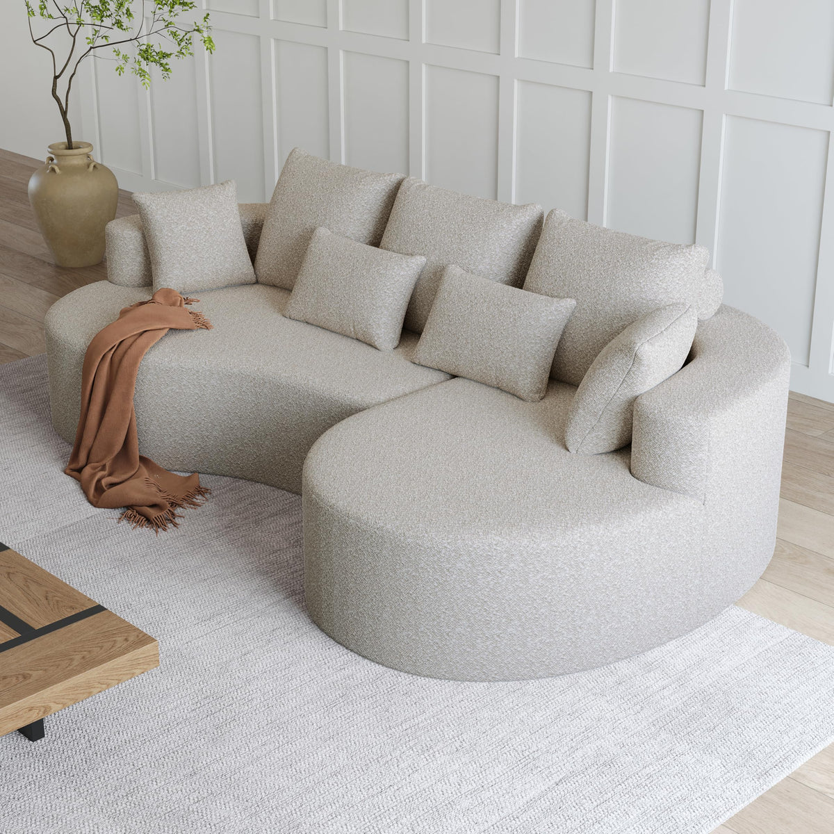 Upholstered Oversized Sectional Sofa, 105 Inch Chenille 4 Seater Extra Deep Wide Seat Curved Cloud Couch with 7 Pillows, Free Combination Sofa Couch for Living Room,Bedroom UP862