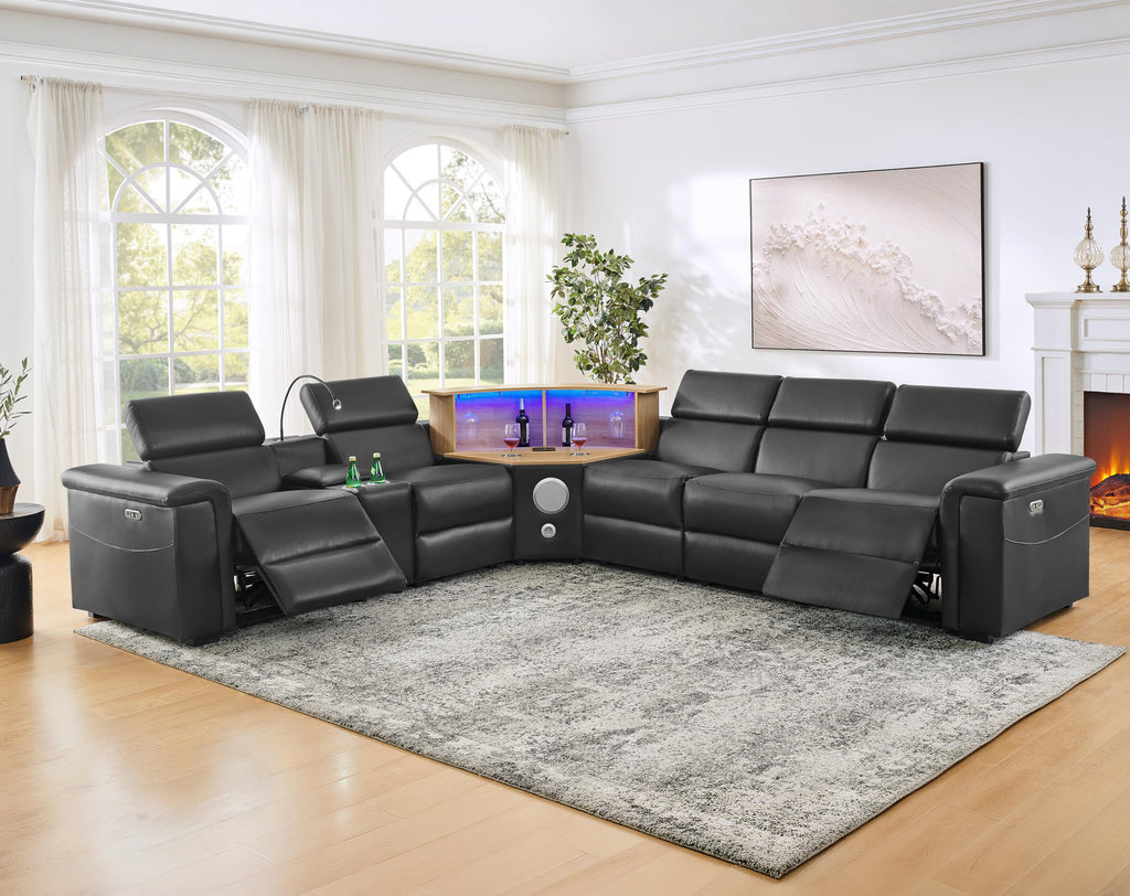 WinJoy 130" Power Reclining Sofa, 5-Seat Air Leather Lift Sectional,Grey