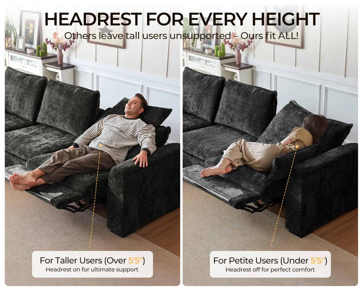 125" Modular Power Reclining Sectional 3 Seater Sofa with Ottoman, Chenille