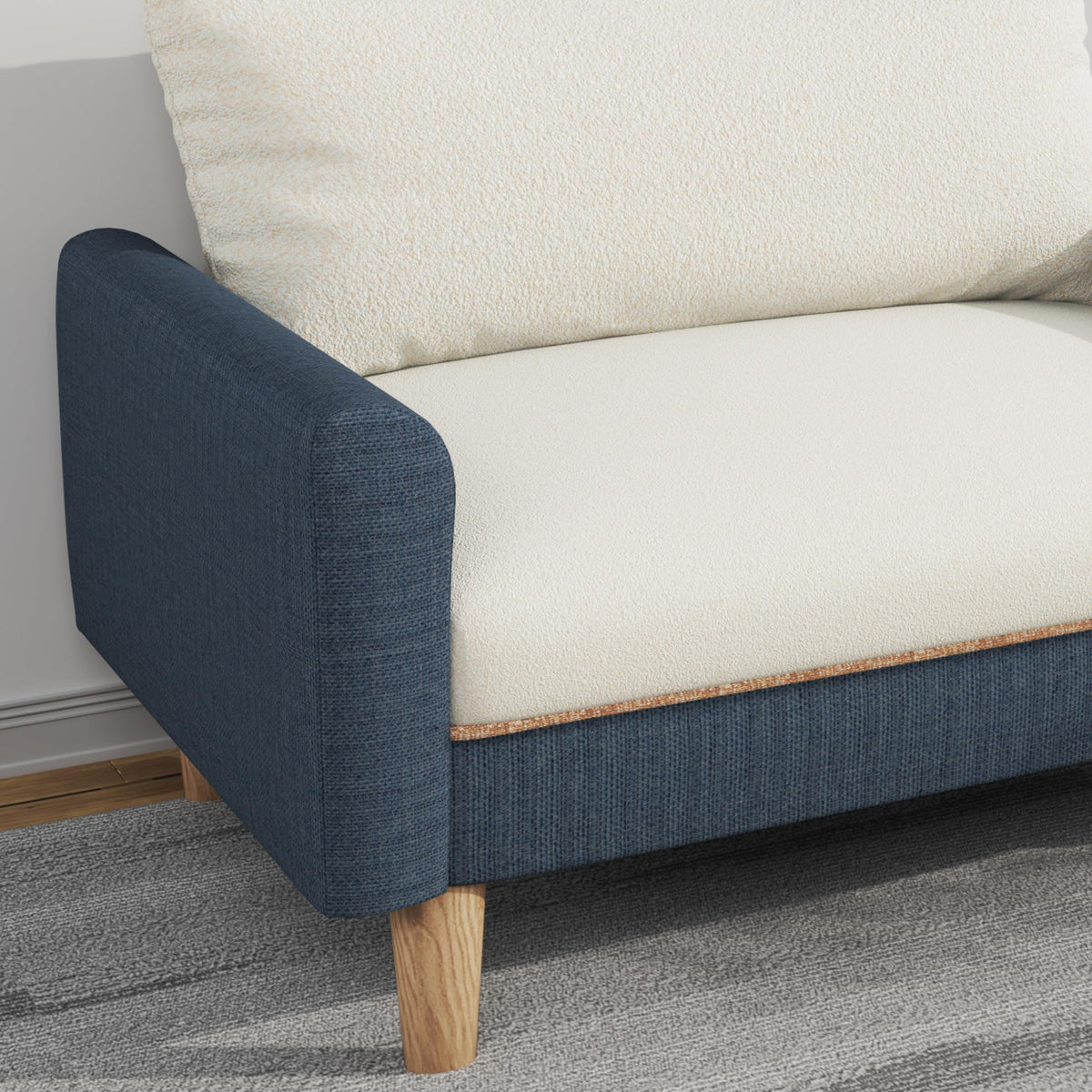 119" Dark Blue Cream L Shaped Sectional Sofa Chaise Lounge, Detachable Covers, Solid Wooden Legs, 3 Seater Cozy Sofa SJ879