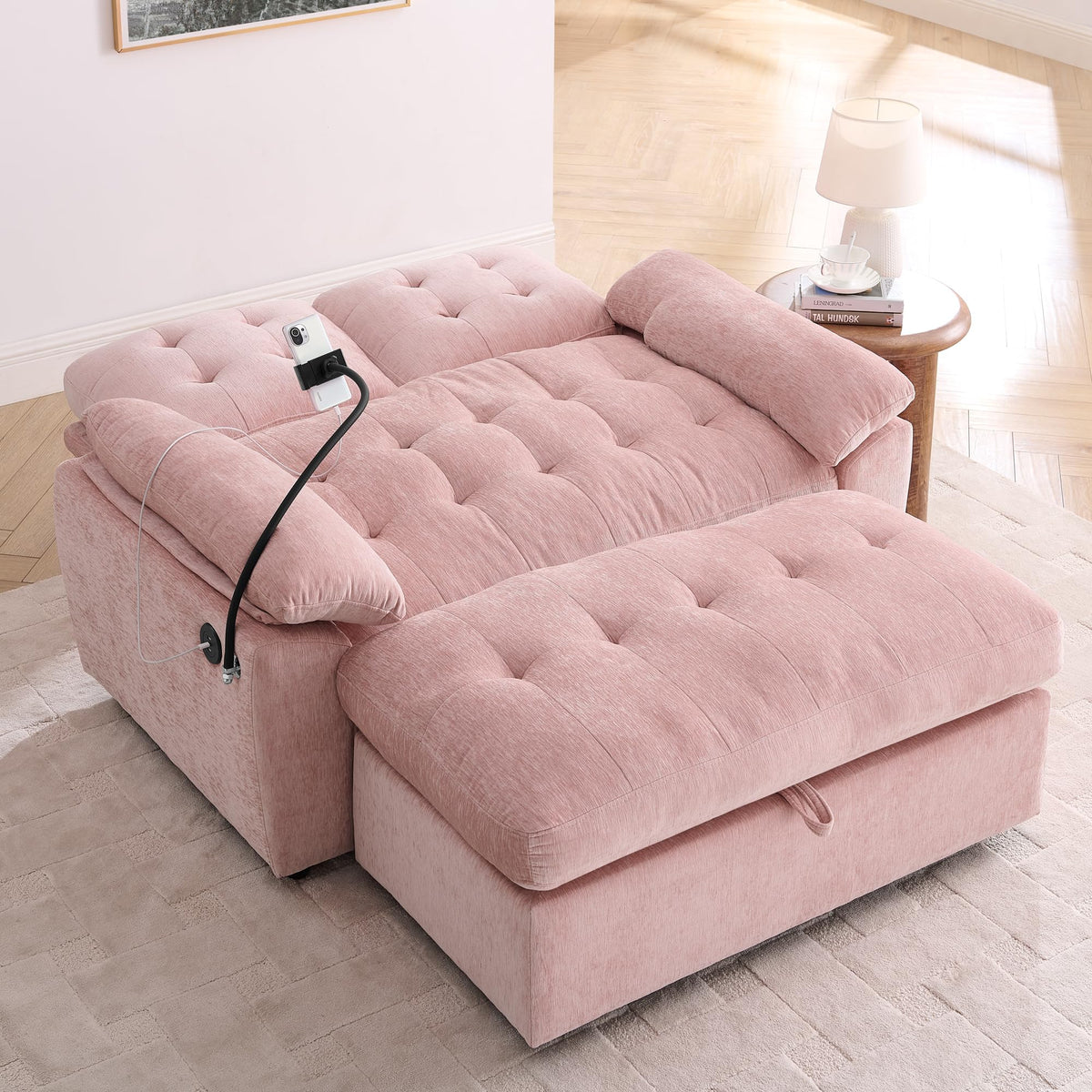 Tufted Recliner Loveseat Sofa with Storage Ottoman Sets for Living Room