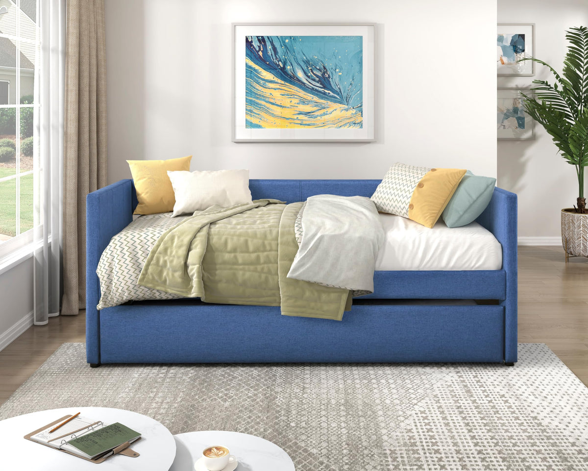 Versatile Daybed with Pull-Out Trundle, Textured Fabric Upholstery