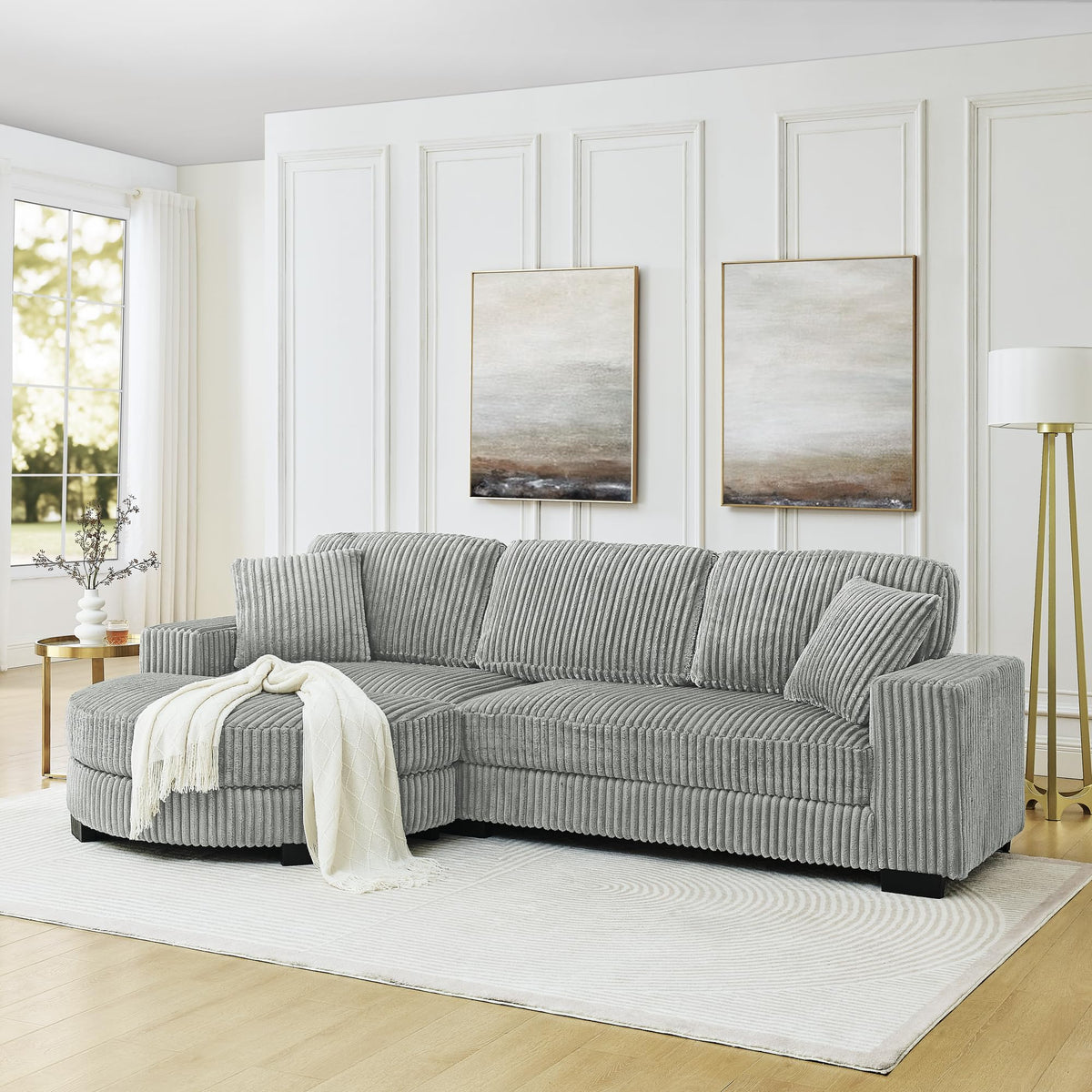 102 Inch Modular L-Shaped Sofa with Storage, Black Linen Fabric Sectional