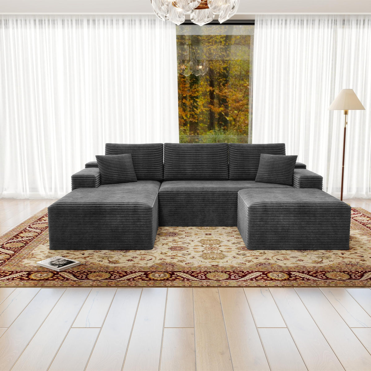 104.3 * 70.8" Modular sectional Sofa seat,Upholstered Compressed Couch for Living Room,Bedroom,Apartment,No Assembly Required,3 PC Free Combination,Plush Corduroy Fabric,Grey LL851
