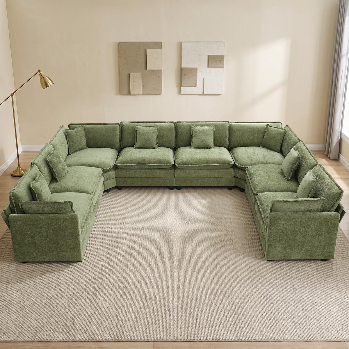 113" V-Shaped Cloud Couch, Modular Sectional for Living Room, Light Grey