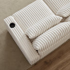 126 inch Corduroy with Cup Holder Super Large L Shaped Sofa, Movable Footrest, Four Waist Pillows and Four Back Cushion, with USB Port and Type C Port