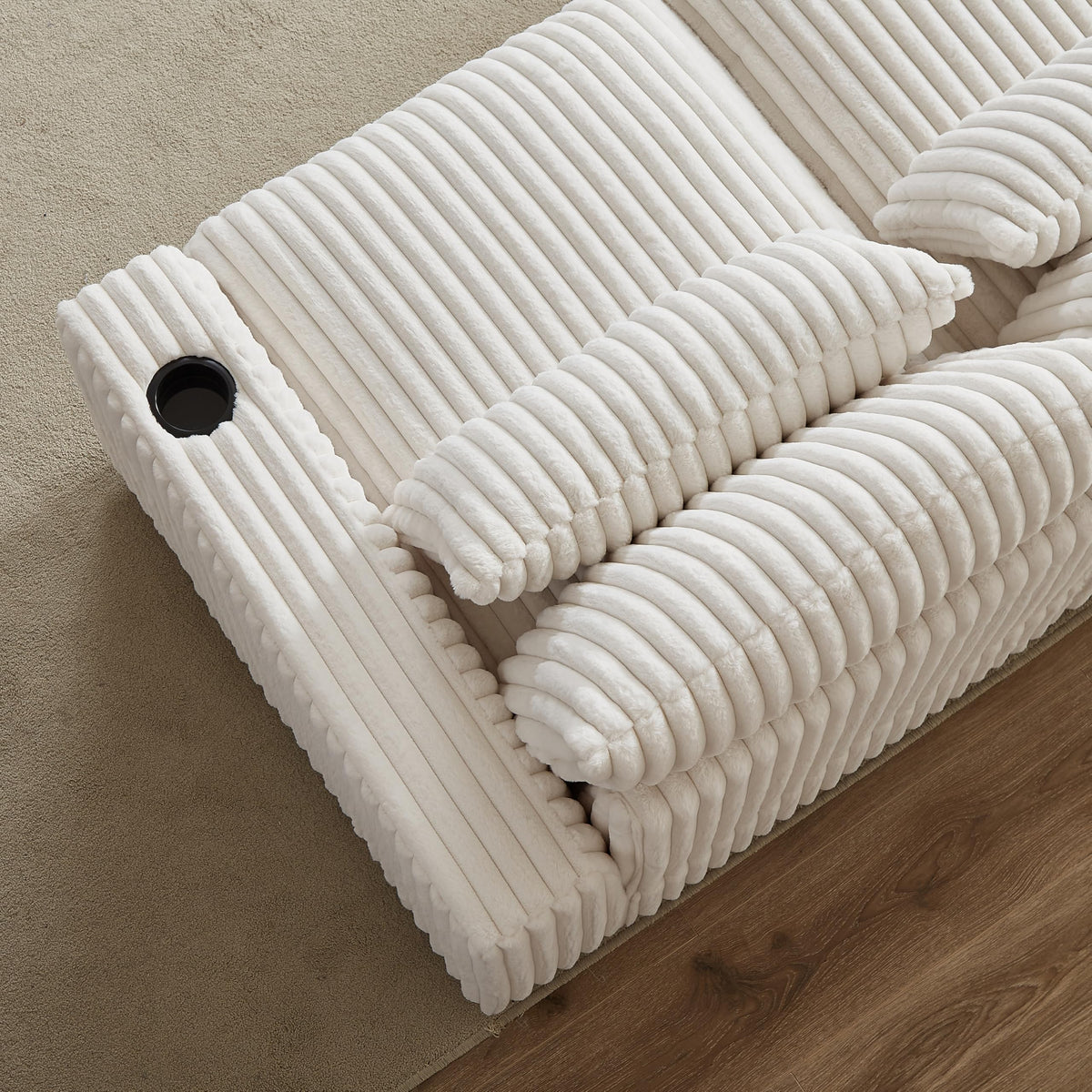 126 inch Corduroy with Cup Holder Super Large L Shaped Sofa, Movable Footrest, Four Waist Pillows and Four Back Cushion, with USB Port and Type C Port