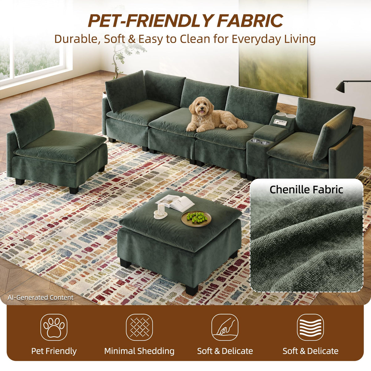 121.2" Oversized Sectional Couches U-Shaped Modular Sofa Bed,Green