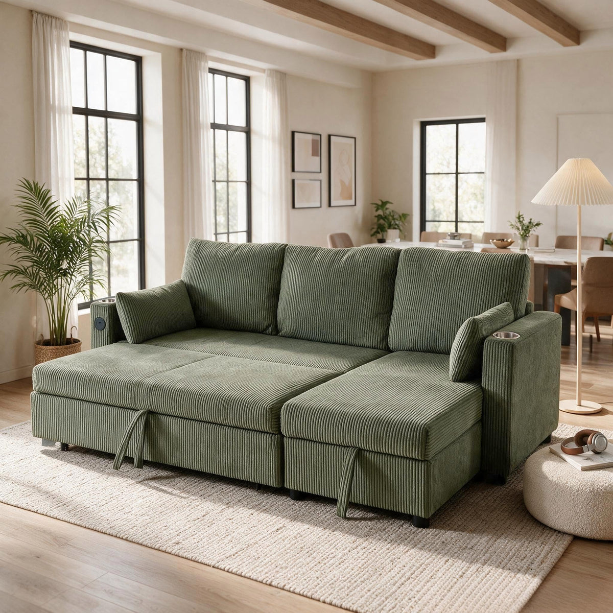 104.5" Sleeper Sectional Sofa Bed, L-Shaped Pull Out Couch