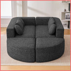 114.9" Modular Sectional Sofa with 4 Round Throw Pillows and 2 Bolster-Style Cushions Free-Combined Curved Design Boneless Bed Couch with Deep Seating for Living Room, Black