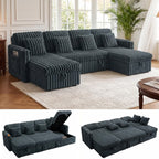 108”Pull Out Sofa Bed, U Shaped Sleeper Sofa for Living Room, Black