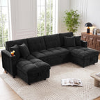 108”Pull Out Sofa Bed, U Shaped Sleeper Sofa for Living Room, Black