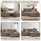 118.3" L-Shaped Modular Sectional Sofa with Chaise, Comfy Corduroy Fluffy Couch with Deep Seat, Flexible Module Combination for Living Room, Cotton Flannel Light Brown