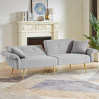 Upholstered Accent Loveseat Sofa with Side Pocket,Folding Sleeper Sofa Bed with Foldable Armrest, Adjustable Backrest and Golden Metal Legs for Living Room,Grey