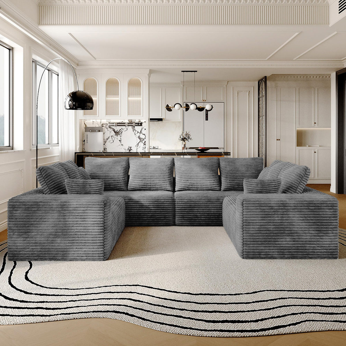 134 Inch Oversized Boneless Sofa Bed, Fluffy Corduroy Sleeper Sofa for Apartment Bedroom Living Room, Comfy Modular Cloud Sectional Couch, Boneless Couch, No Assembly, Brown