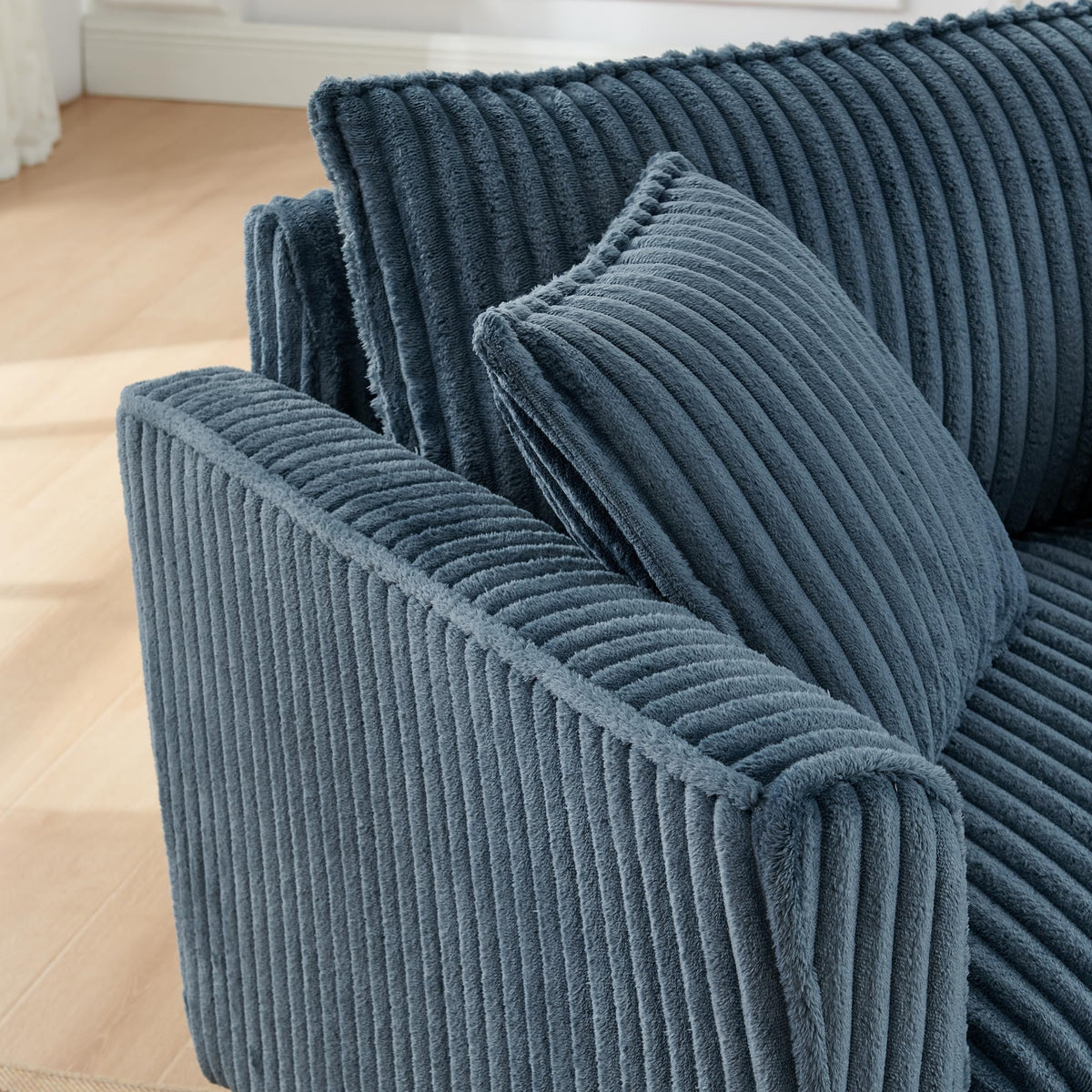 Tidyard Lazy Sofa Chair, Blue Single-Person Recliner with Armrests, Tufted Corduroy Upholstery, Soft Cushion & Ergonomic Back Support for Living Room or Bedroom