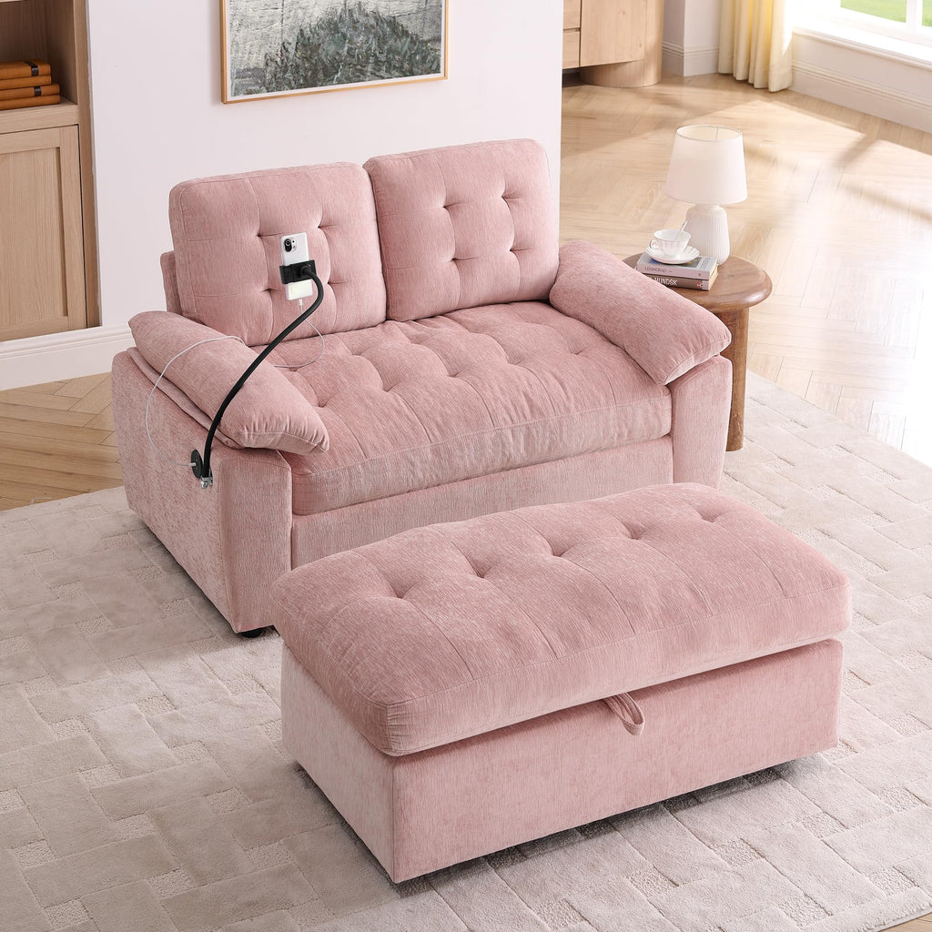 Tufted Recliner Loveseat Sofa with Storage Ottoman Sets for Living Room