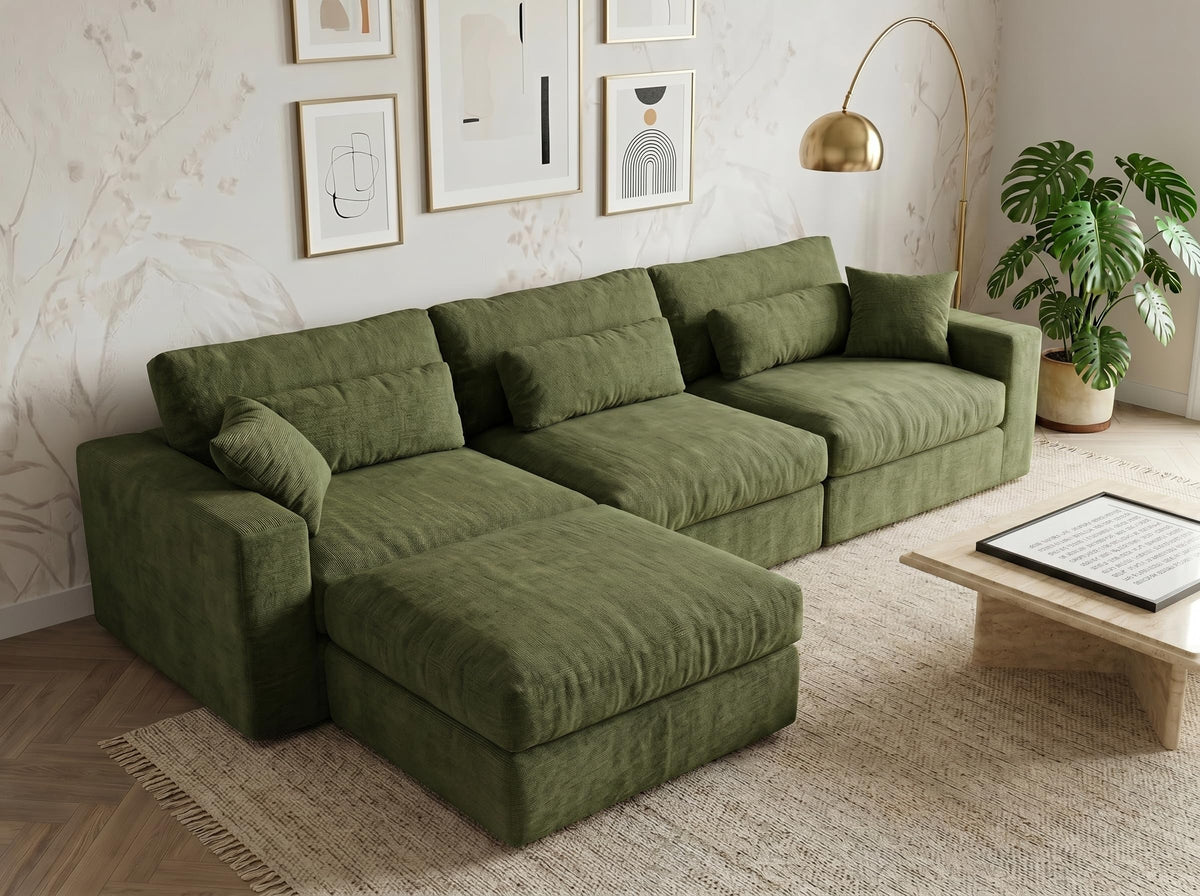 Vipbear 160" Oversized Modular Sectional Sofa, Boneless Couch for Living Room, Modern Comfy 7 Seat V Shaped Cloud Couch Sectional with Ottoman, Lumbar Pillows, 26.8" Extra Deep Seat,Terracotta Orange
