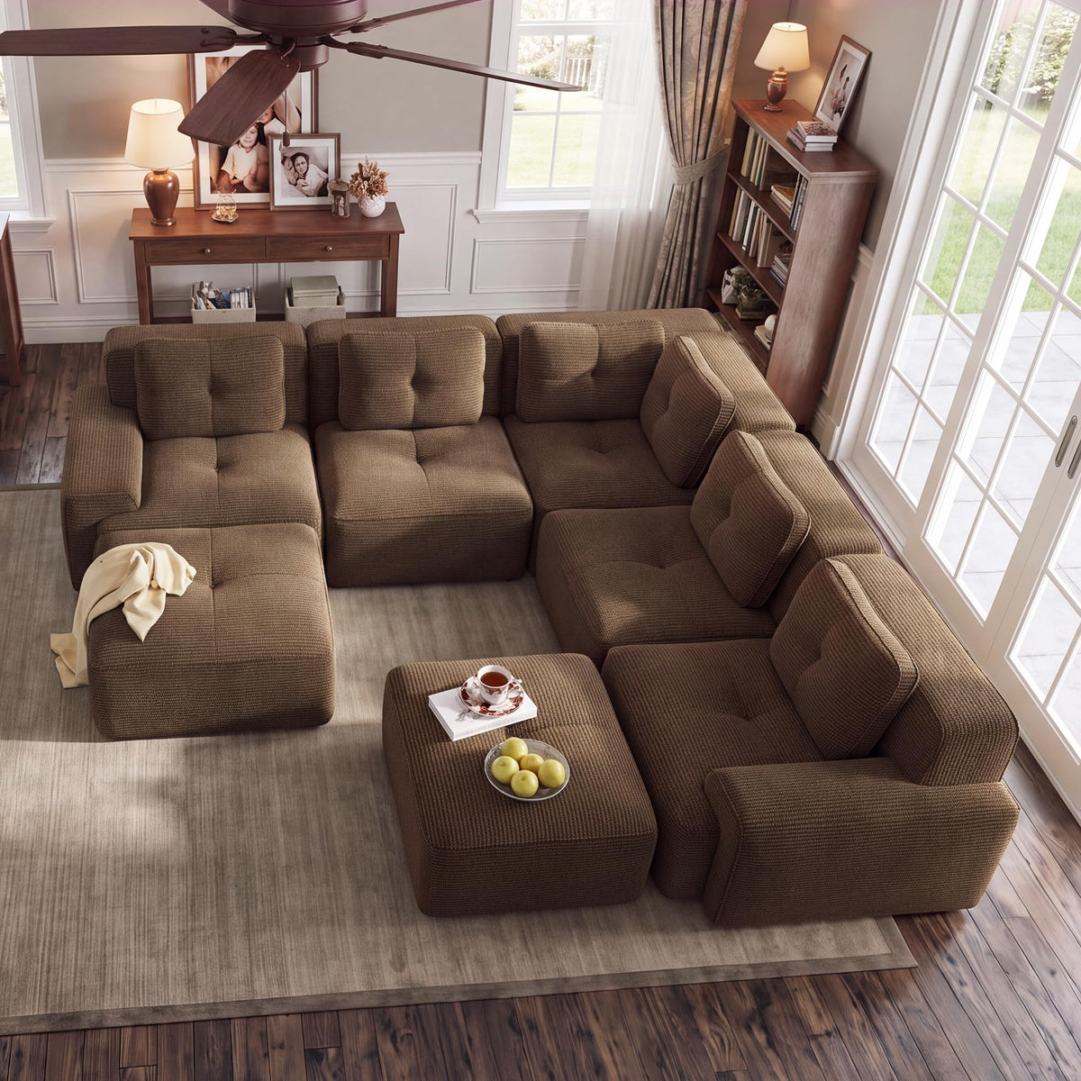 116" Boneless Corner Sectional Couch, 5 Seat Cloud Couches,Camel