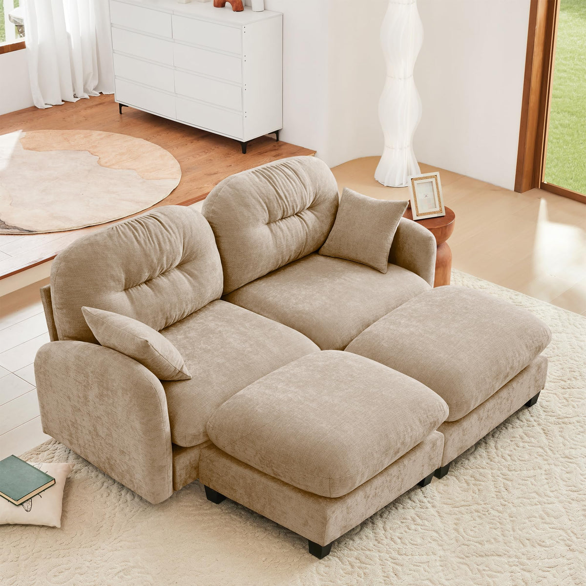 107" L Shaped Couch, Chenille Upholstered Modular Sectional Sofa, 3 Seater Deep Seat Sofa with Movable Ottoman, Modern Cloud Couch with Thick Seat Cushion, Sectional Couches for Living Room, Pink