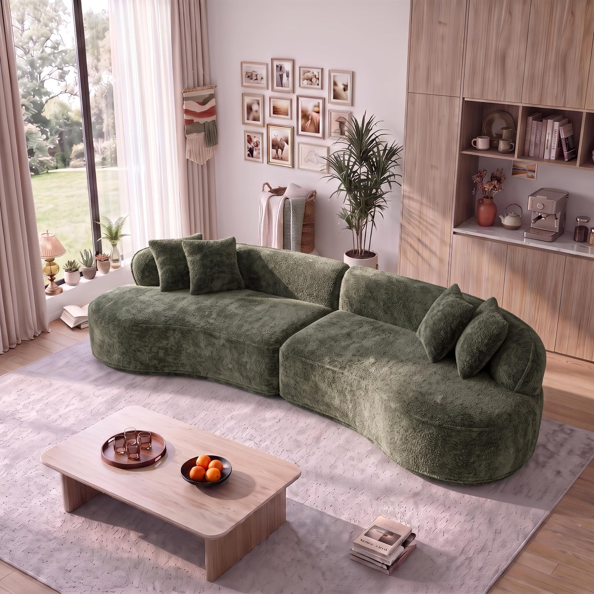 114" Curved Oversized Sectional Sofa,Modern Sherpa 4-Seater Extra Deep & Wide Seat Cloud Couch with 4 Throw Pillows,couches for Living Room&Apartment,No Assembly Required,White