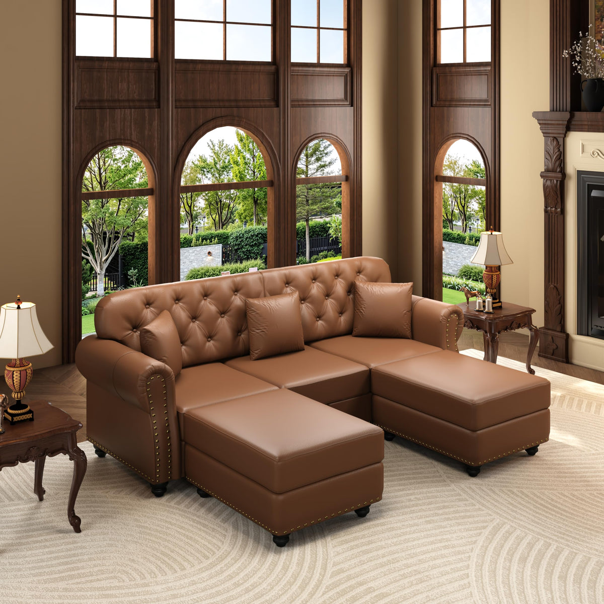 Velvet Chesterfield Sofa with Rolled Arms & Nailhead Trim, Modular Sectional Sofa Couches, Modern Cloud Sofa with Button Tufted, for Living Room, Bedroom, Small Space