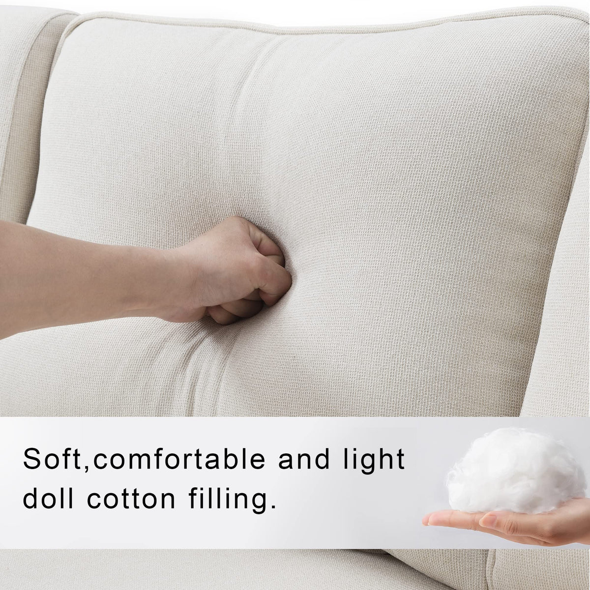 104" 4 Seater Linen Fabric Sofa with Armrest Pockets and 4 Pillows,Style Couch for Living Room, Apartment, Office,3 Colors